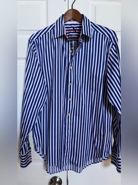 Robert Graham Men’s L Blue White Stripe Cotton Button Down Shirt